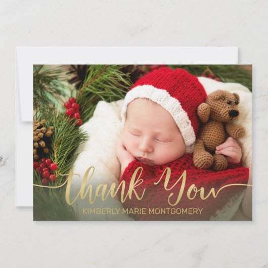 Vakantie Baby Geboorte Goud Script Typografie Rood Aankondiging (Voorkant)