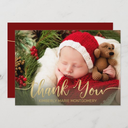 Vakantie Baby Geboorte Goud Script Typografie Rood Aankondiging (Voorkant / Achterkant)