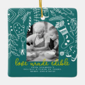Vakantie Bakken Groene Foto Kerstrecept Keramisch Ornament (Voorkant)