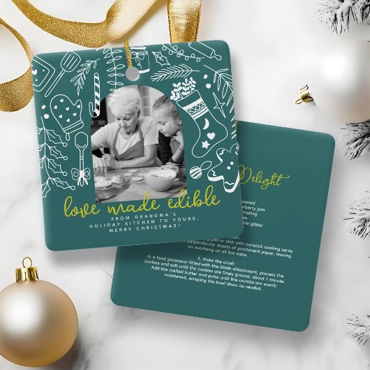 Vakantie Bakken Groene Foto Kerstrecept Keramisch Ornament