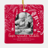Vakantie Bakken Rode Foto Kerstrecept Keramisch Ornament (Voorkant)