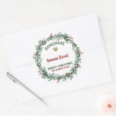 Vakantie bakken Vrolijk Kerstmis Rode bessen Krans Ronde Sticker (Envelop)