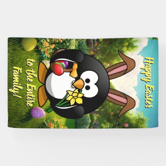 Vakantie Banner: Kleurrijke Pasen Penquin Spandoek (Horizontaal)