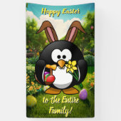 Vakantie Banner: Kleurrijke Pasen Penquin Spandoek (Verticaal)