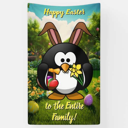 Vakantie Banner: Kleurrijke Pasen Penquin Spandoek (Verticaal)