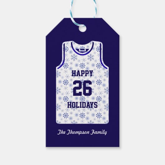 Vakantie basketbal sneeuwvlok cadeaulabel (Voorkant)
