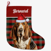 Vakantie Basset Hound Feestelijk gespeeld met de n Grote Kerstsok (Voorkant)