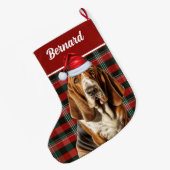 Vakantie Basset Hound Feestelijk gespeeld met de n Grote Kerstsok (Achterkant (Hangend))