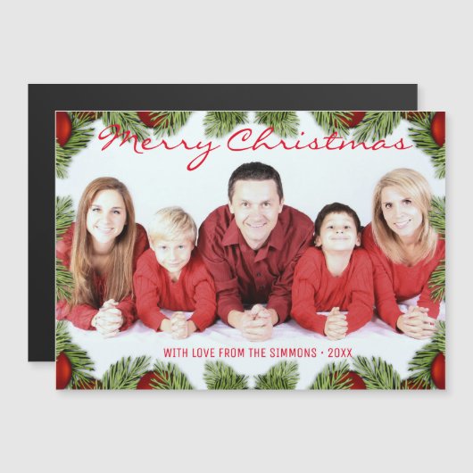 Vakantie Baubles en Pine Kerst Magnetische Kaart Uitnodiging (Voorkant / Achterkant)