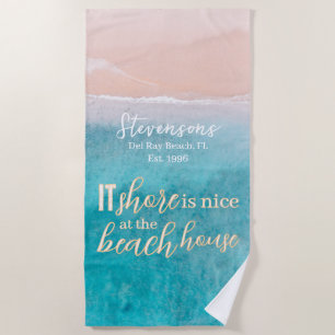 Vakantie Beach House Minimalistisch Script Familie Strandlaken