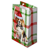 Vakantie Beagle Hond en Plaid Kerstmis Klein Cadeauzakje (Achterkant Gekanteld)