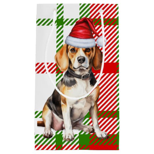 Vakantie Beagle Hond en Plaid Kerstmis Klein Cadeauzakje (Voorkant)