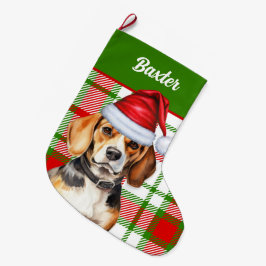 Vakantie Beagle Red Green Plaid met de naam van de Grote Kerstsok
