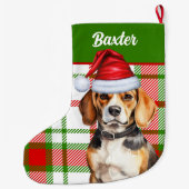 Vakantie Beagle Red Green Plaid met de naam van de Grote Kerstsok (Achterkant)