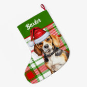 Vakantie Beagle Red Green Plaid met de naam van de Grote Kerstsok (Achterkant (Hangend))