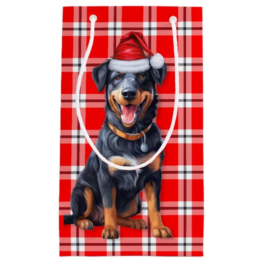 Vakantie Beauceron Hond en Red Plaid Kerstmis Klein Cadeauzakje (Voorkant)