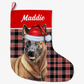 Vakantie Belgische Malinois Red Plaid met Hondenna Grote Kerstsok (Voorkant)