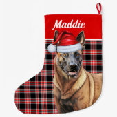 Vakantie Belgische Malinois Red Plaid met Hondenna Grote Kerstsok (Achterkant)