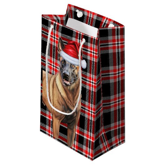 Vakantie Belgische Mechelse Hond Red Plaid Kerstmi Klein Cadeauzakje (Voorkant Gekanteld)