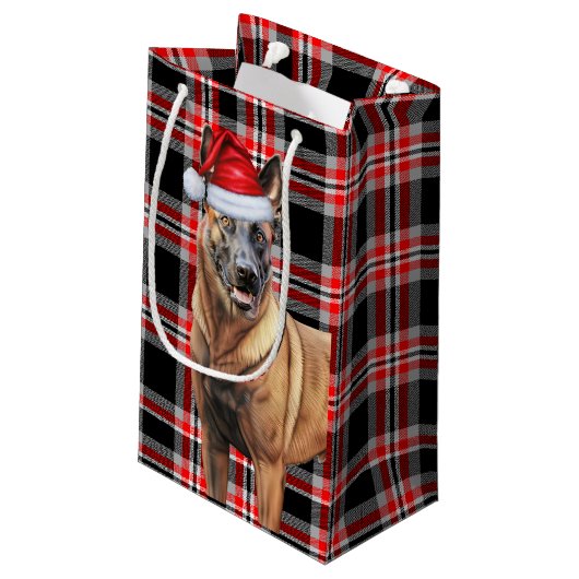 Vakantie Belgische Mechelse Hond Red Plaid Kerstmi Klein Cadeauzakje (Achterkant Gekanteld)