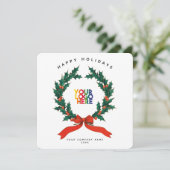 Vakantie Berry krans Business Logo Christmas Kaart (Staand voorkant)