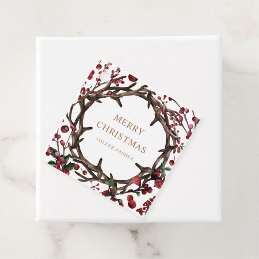 Vakantie Bessen Vrolijk Kerstmis Familie Monogram Bedankjes Labels (In situ)