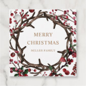 Vakantie Bessen Vrolijk Kerstmis Familie Monogram Bedankjes Labels (Voorkant)