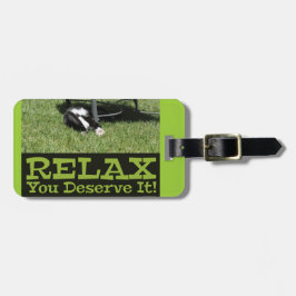 Vakantie betekent ontspan kat foto leuk motto bagagelabel