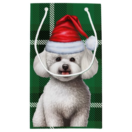 Vakantie Bichon Frise Dog Green Plaid Kerstmis Klein Cadeauzakje (Achterkant)