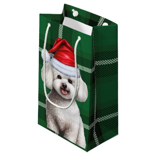 Vakantie Bichon Frise Dog Green Plaid Kerstmis Klein Cadeauzakje (Voorkant Gekanteld)