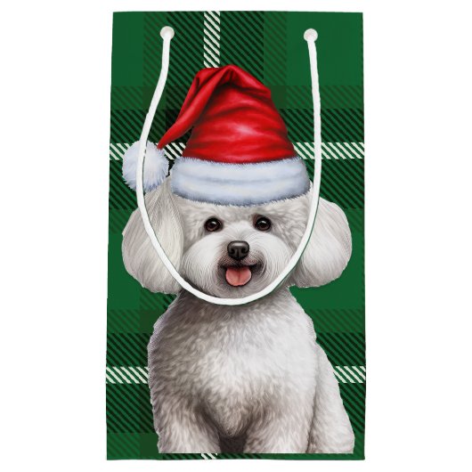 Vakantie Bichon Frise Dog Green Plaid Kerstmis Klein Cadeauzakje (Voorkant)