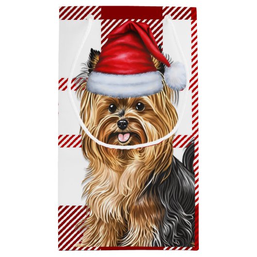 Vakantie Biewer Terriër Hond Red Plaid Kerstmis Klein Cadeauzakje (Achterkant)