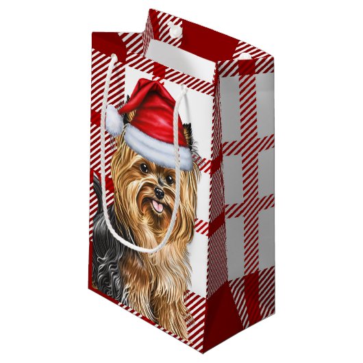 Vakantie Biewer Terriër Hond Red Plaid Kerstmis Klein Cadeauzakje (Voorkant Gekanteld)