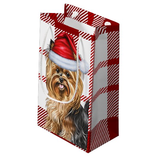 Vakantie Biewer Terriër Hond Red Plaid Kerstmis Klein Cadeauzakje (Achterkant Gekanteld)