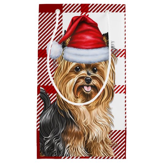 Vakantie Biewer Terriër Hond Red Plaid Kerstmis Klein Cadeauzakje (Voorkant)