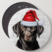 Vakantie Black Lab Santa Dog op houten achtergrond Ronde Button 6,0 Cm (Voorkant /achterkant)