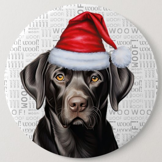 Vakantie Black Lab Santa Dog op houten achtergrond Ronde Button 6,0 Cm (Voorkant)