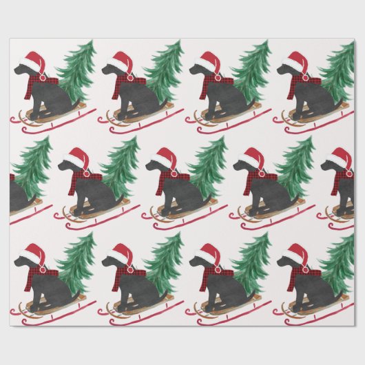 Vakantie Black Lab Xmas Tree Sled Cadeaupapier (Vlak)