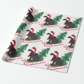Vakantie Black Lab Xmas Tree Sled Cadeaupapier (Uitgerold)