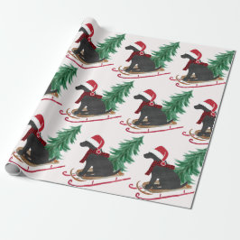 Vakantie Black Lab Xmas Tree Sled Cadeaupapier