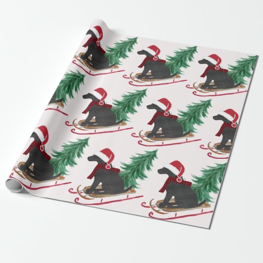 Vakantie Black Lab Xmas Tree Sled Cadeaupapier (Uitgerold)
