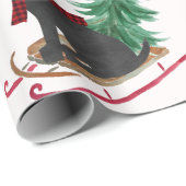 Vakantie Black Lab Xmas Tree Sled Cadeaupapier (Rol Hoek)