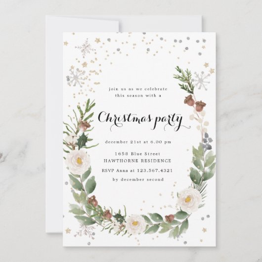 Vakantie bladeren Sparkle Kerstmis Party uitnodigi Kaart (Voorkant)