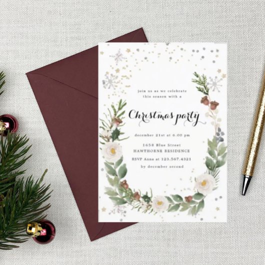 Vakantie bladeren Sparkle Kerstmis Party uitnodigi Kaart