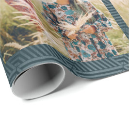 Vakantie Blauw Geometrische Print Foto Kerstmis Cadeaupapier