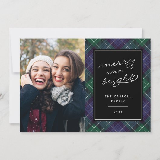Vakantie Blauw & Groen Tartan | Kerstfotokaart Feestdagenkaart (Voorkant)