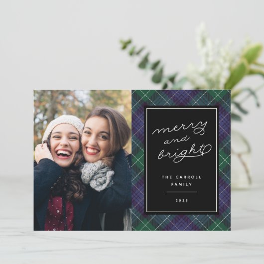 Vakantie Blauw & Groen Tartan | Kerstfotokaart Feestdagenkaart (Staand voorkant)