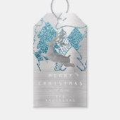 Vakantie Blauw Zilver Kerst Metaal Rendier Boom Cadeaulabel (Voorkant)