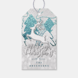 Vakantie Blauwe Vonk Harten Kerstmis Rendier Grijs Cadeaulabel