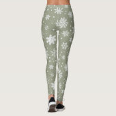Vakantie Bleke groene en witte sneeuwvlokken Leggings (Achterkant)